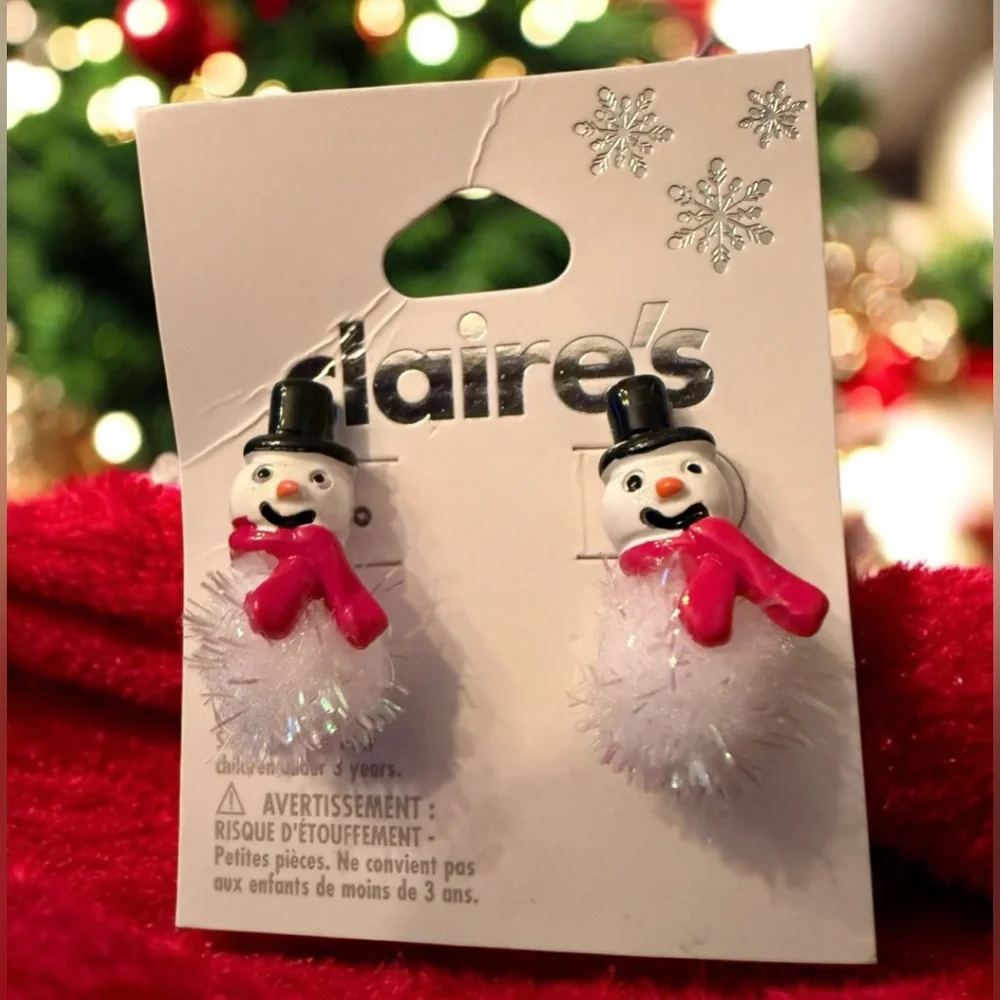 NWT Claire’s Girls Christmas Earrings Lot Tree Snowman Bow Set of 3